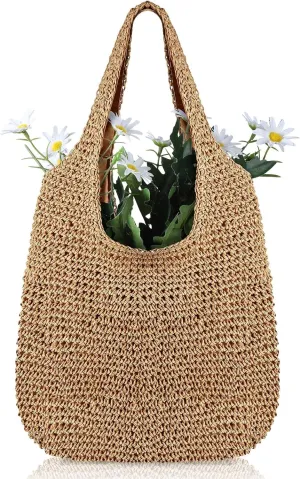 Saintrygo Women Straw Beach Bag Bucket Tote Summer Woven Handmade Handbag Shoulder Bag (Stylish Style,15.75 x 11.81 x 14.17 Inches)