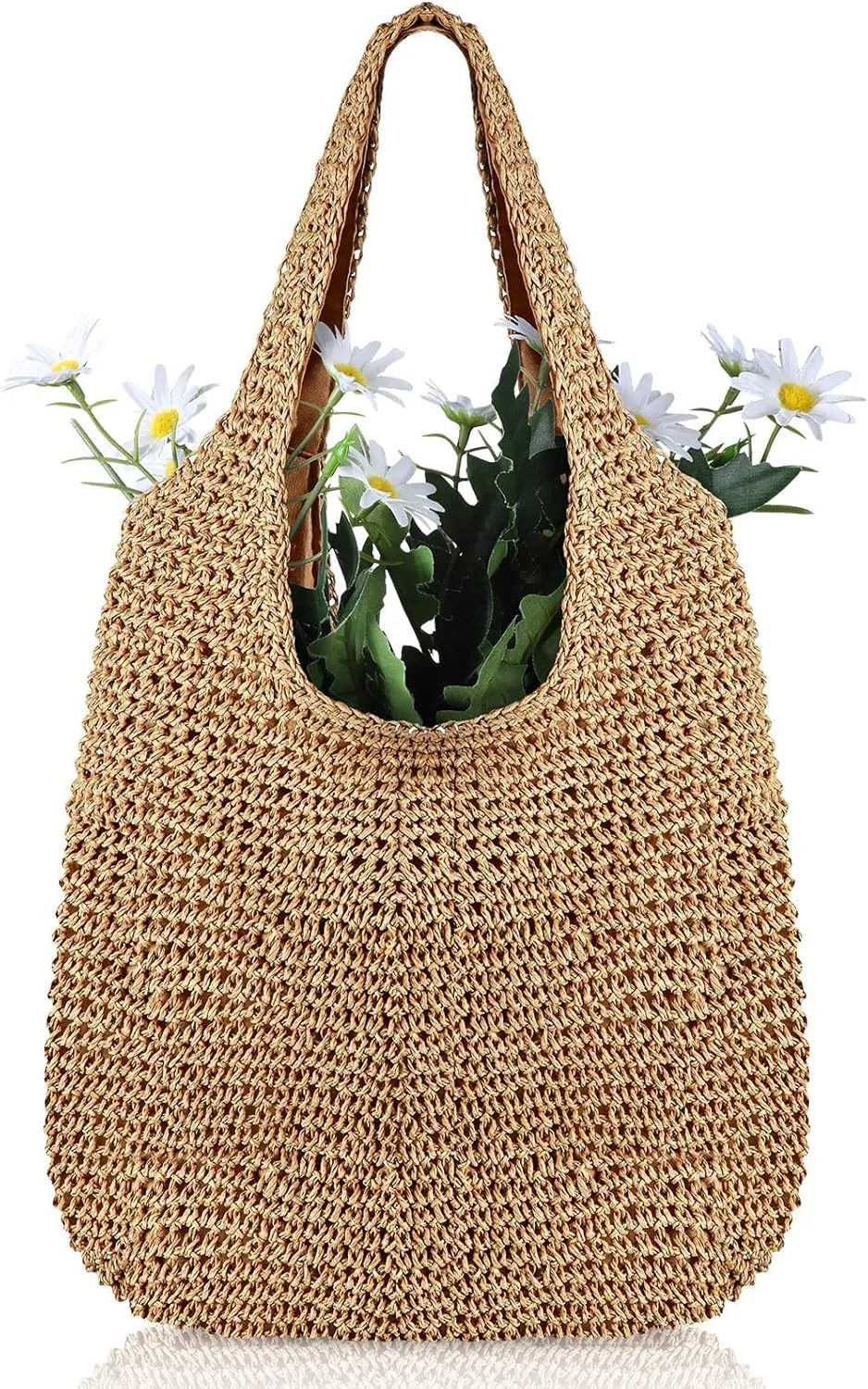 Saintrygo Women Straw Beach Bag Bucket Tote Summer Woven Handmade Handbag Shoulder Bag (Stylish Style,15.75 x 11.81 x 14.17 Inches)