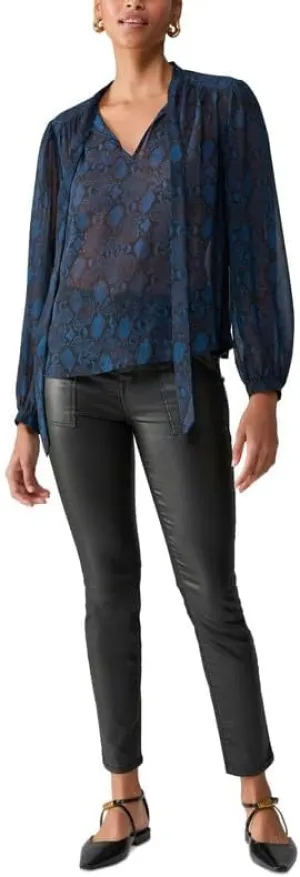 Sanctuary Women's Camera Pose Tie-Neck Blouse (Cosmic Serpentine, Small)