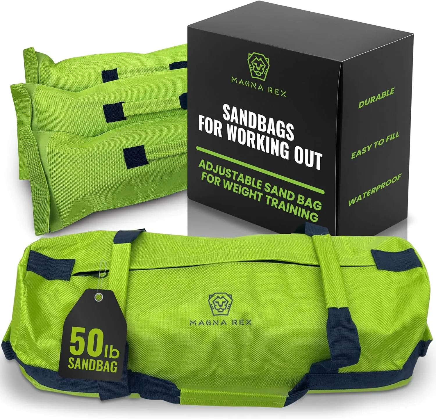 Sandbags for Working Out - 50 lbs - Adjustable Heavy Duty Equipment for Weight Training - 1 Outer, 3 Inner Sandbags - Portable Tough Workout - Green Non Slam
