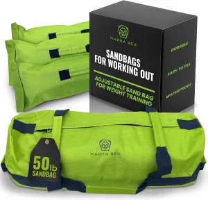 Sandbags for Working Out - 50 lbs - Adjustable Heavy Duty Equipment for Weight Training - 1 Outer, 3 Inner Sandbags - Portable Tough Workout - Green Non Slam