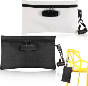 Sanwuta 2 Pack Money Bag with Lock Small Locking Money Bag for Beach Cash Wallet, 6.7 x 11 Inch(Black, White)