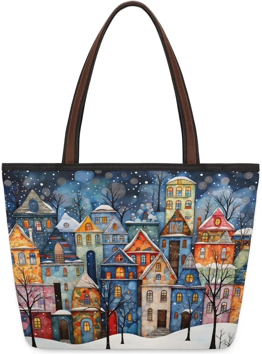 Scandinavian House Night Tote Bag for Women Womens Handbags Tote Bags for Travel Beach Gym