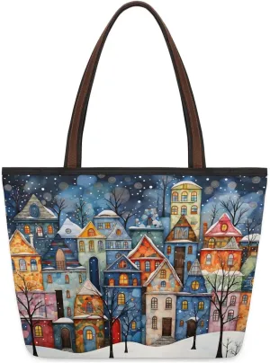 Scandinavian House Night Tote Bag for Women Womens Handbags Tote Bags for Travel Beach Gym