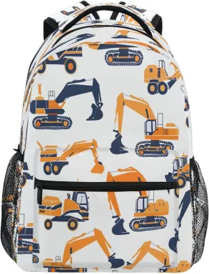 School Backpack Bookbags Travel Schoolbag Orange Excavating Machinery for Teens Girls Boys