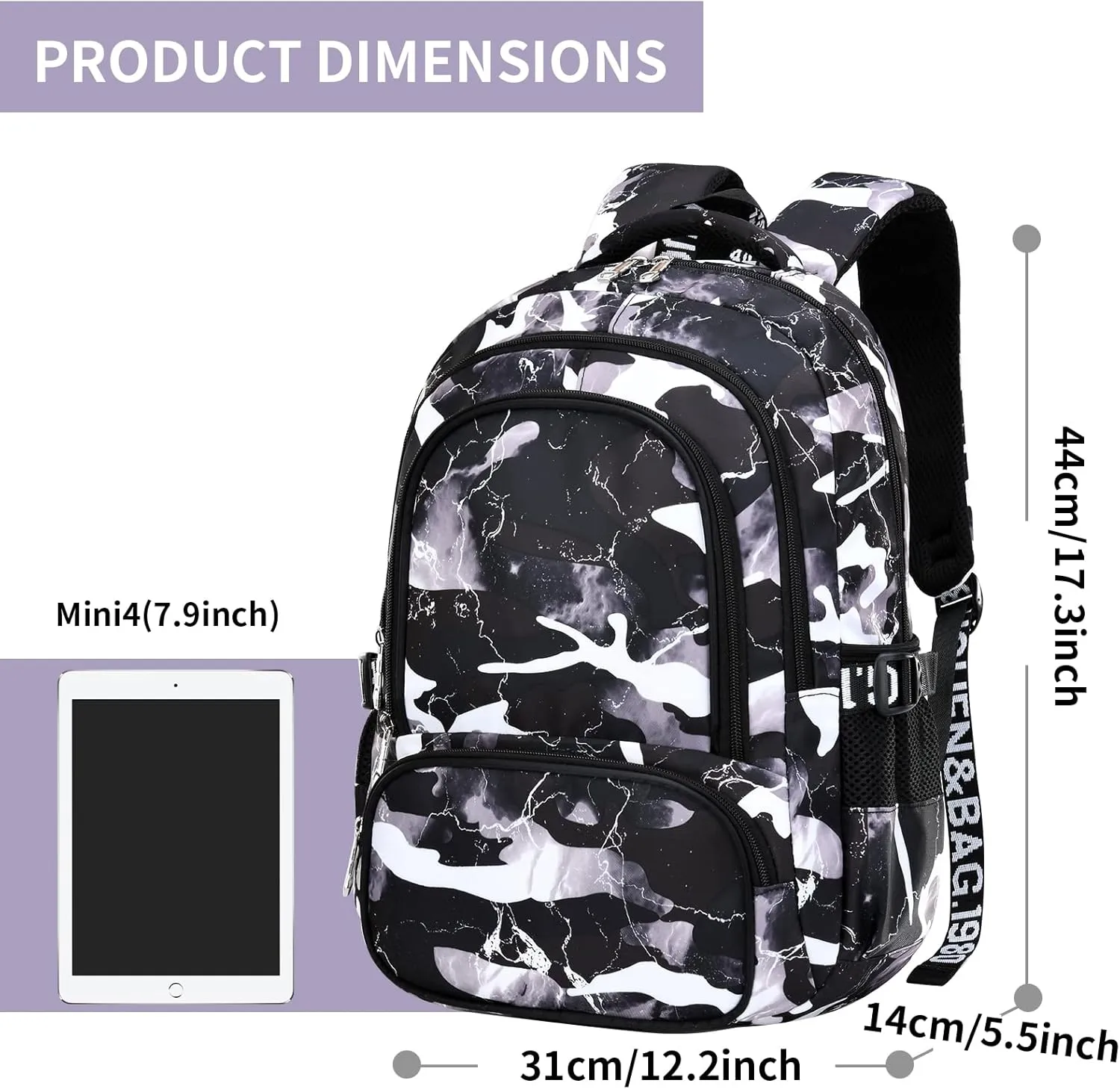School Backpack Lunch Box Set Water Repellent Casual Daypack Lightweight Bookbags for Kids (A-style Camo Black)