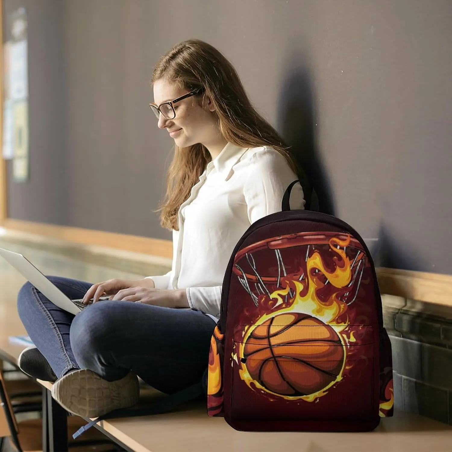 School Basketball Backpack for Boys Kids Basketball Schoolbag for Children 16 Inch Sport Bookbag Travel Backpack