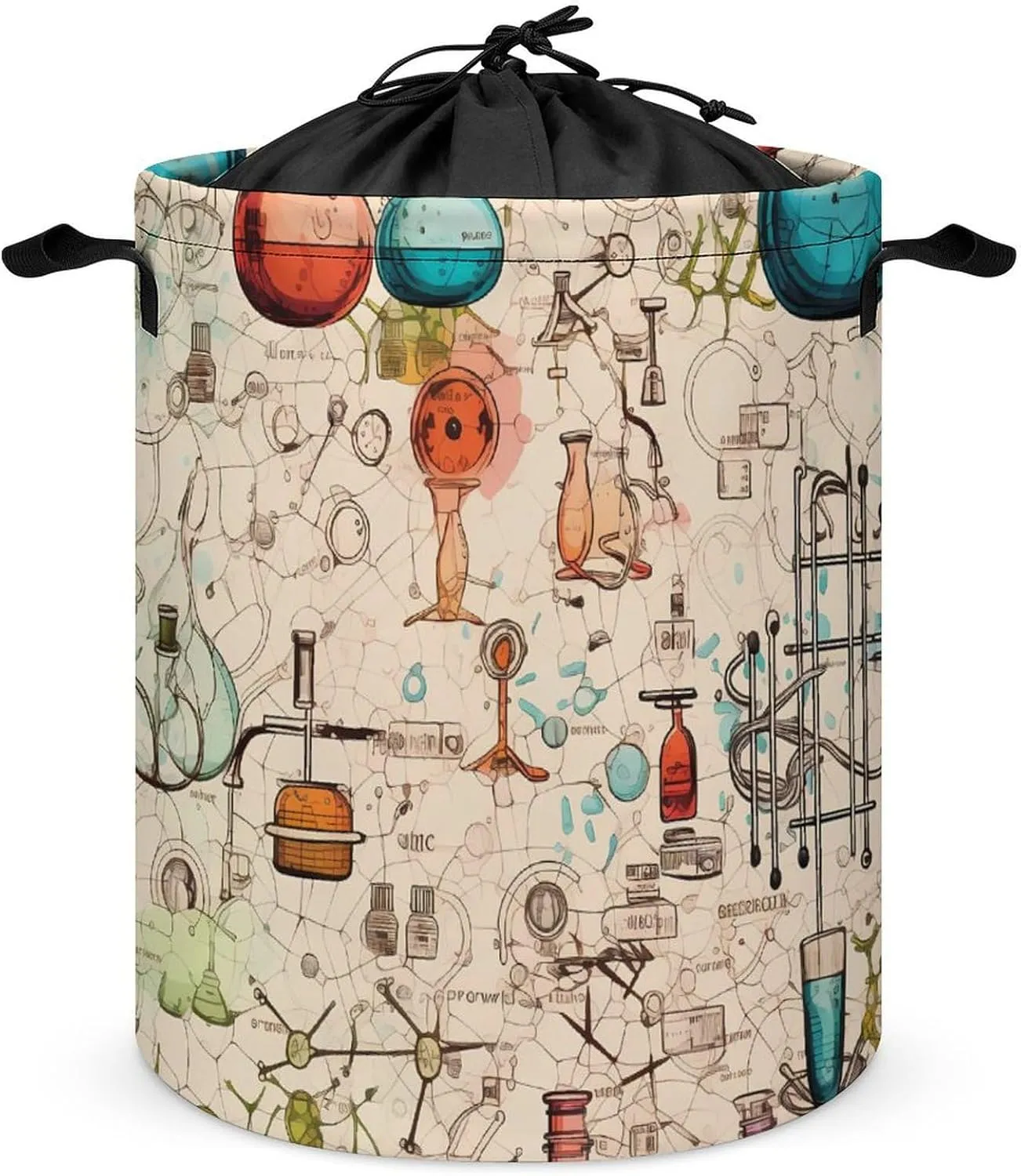 Science Chemical Knowledge Laundry Basket Foldable Laundry Hamper Round Dirty Clothes Storage Bag with Handles 44x35cm