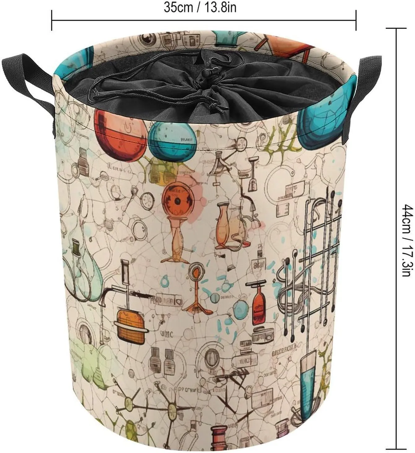 Science Chemical Knowledge Laundry Basket Foldable Laundry Hamper Round Dirty Clothes Storage Bag with Handles 44x35cm