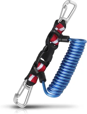 Scuba Retractable Lanyard, Stainless Steel Double-Clips and Spiral Core Anti-Lost Lanyard with Quick-Release Buckle