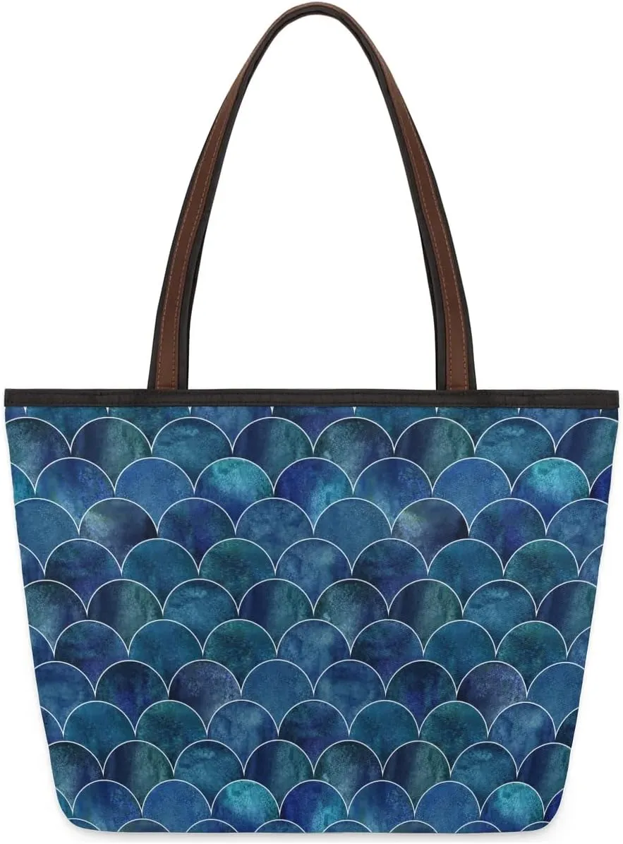 Sea Blue Mermaid Scales Tote Bag for Women Womens Handbags Tote Bags for Travel Beach Gym