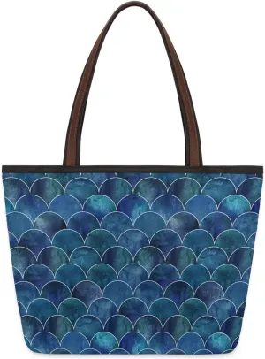 Sea Blue Mermaid Scales Tote Bag for Women Womens Handbags Tote Bags for Travel Beach Gym