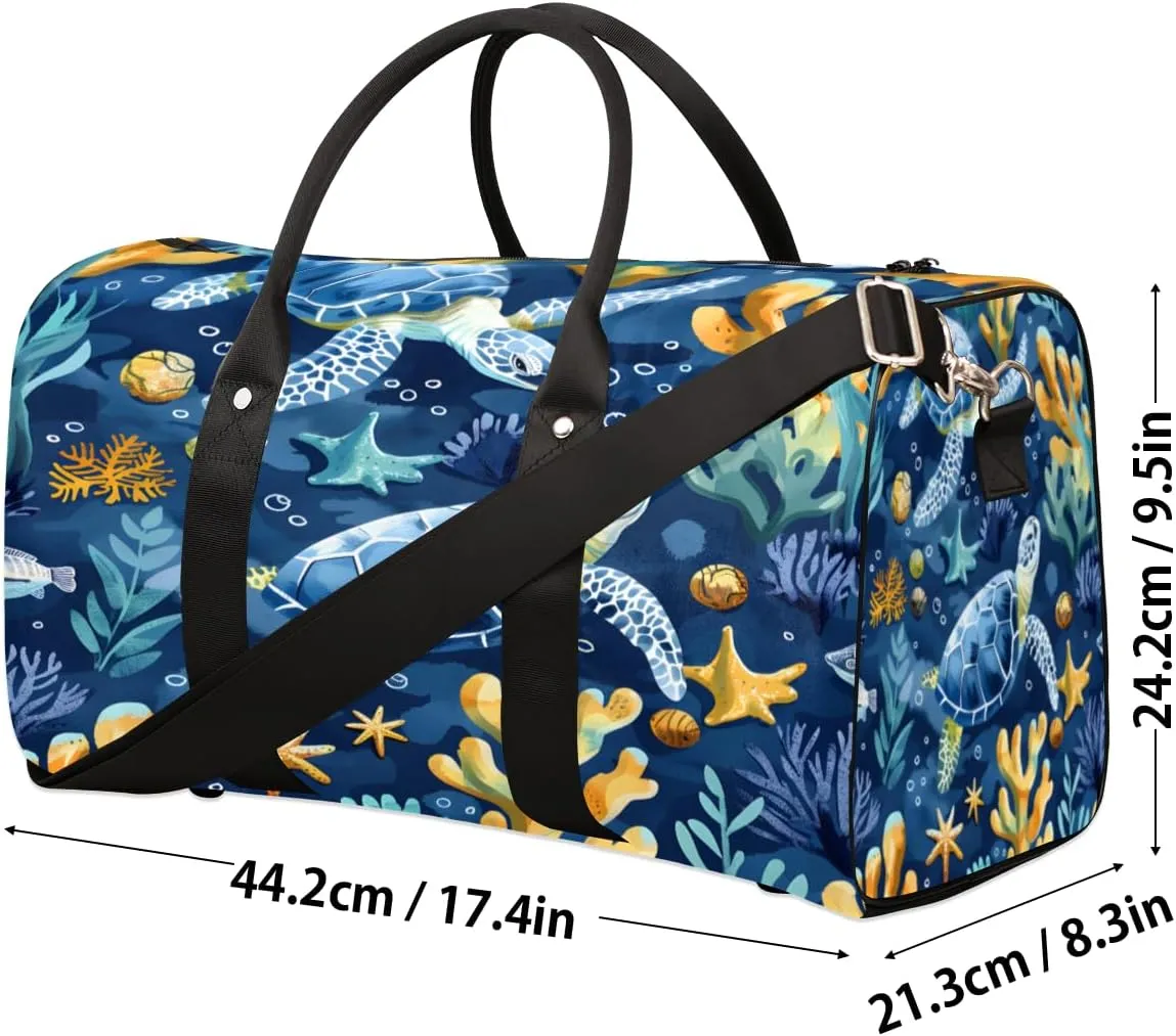 Sea Turtles Travel Duffle Bag, Sports Gym Bags for Women Men, Carry On Weekender Overnight Bag, Beach Theme Workout Hospital Airplane Trips Bag