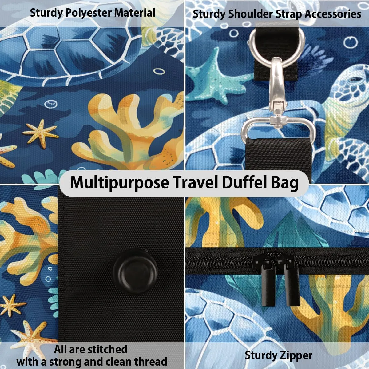 Sea Turtles Travel Duffle Bag, Sports Gym Bags for Women Men, Carry On Weekender Overnight Bag, Beach Theme Workout Hospital Airplane Trips Bag