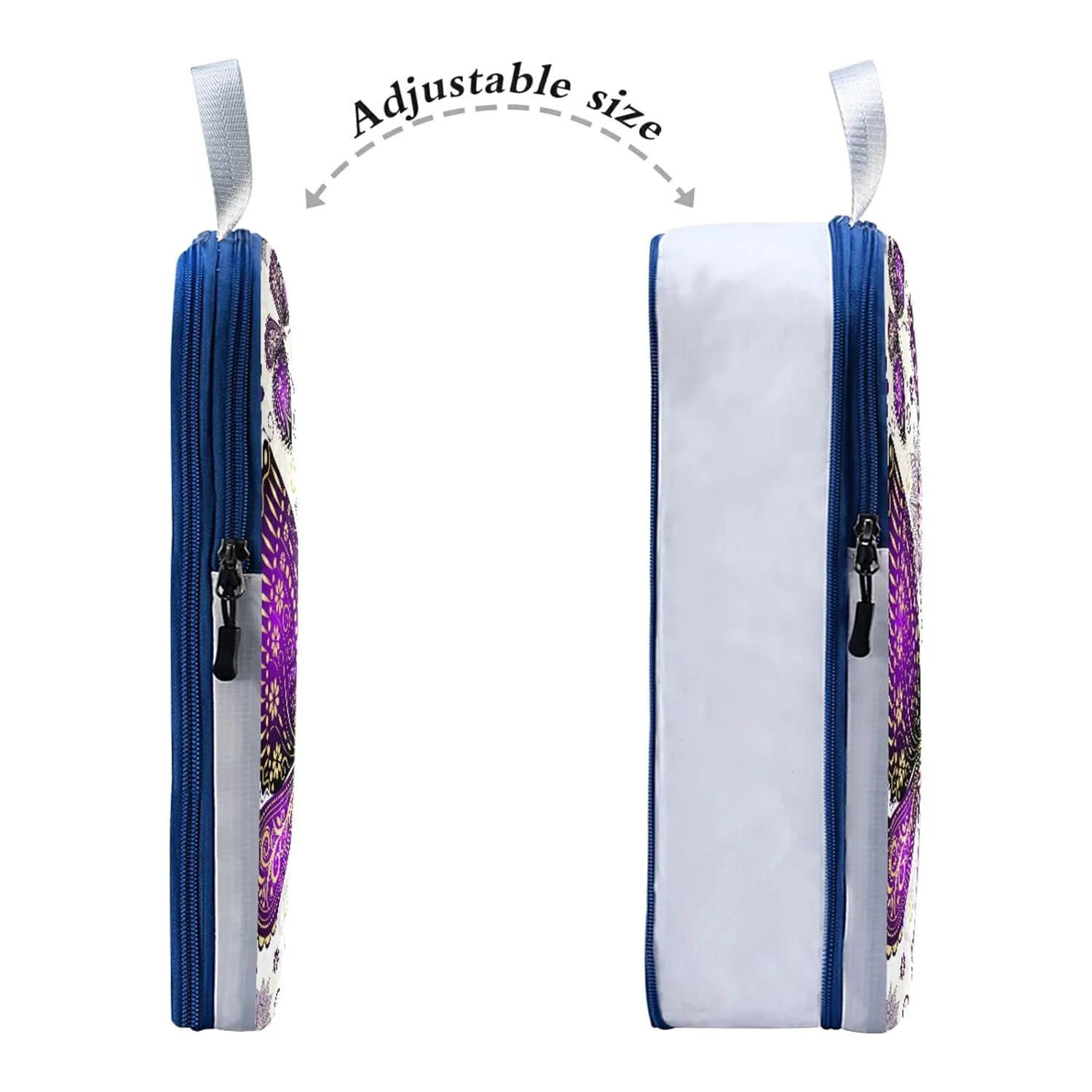 Seamless Purple Gold Butterflies and Floral Flowers on White 3 Piece set Cubes Expandable Adjustable Luggage Packing Bags, Ultralight Organizer Accessories Travel Suitcase Compressible Bags
