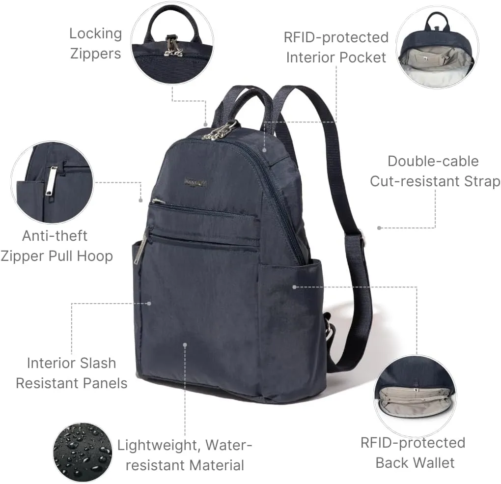 Securtex® Anti-theft Vacation Travel Backpack 10x13" Slash-Resistant Nylon Daypack w/RFID, French Navy