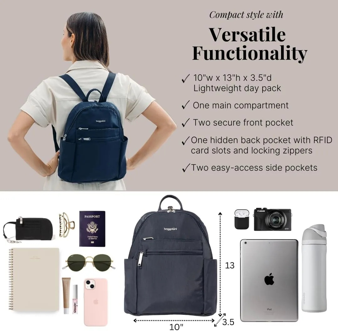 Securtex® Anti-theft Vacation Travel Backpack 10x13" Slash-Resistant Nylon Daypack w/RFID, French Navy