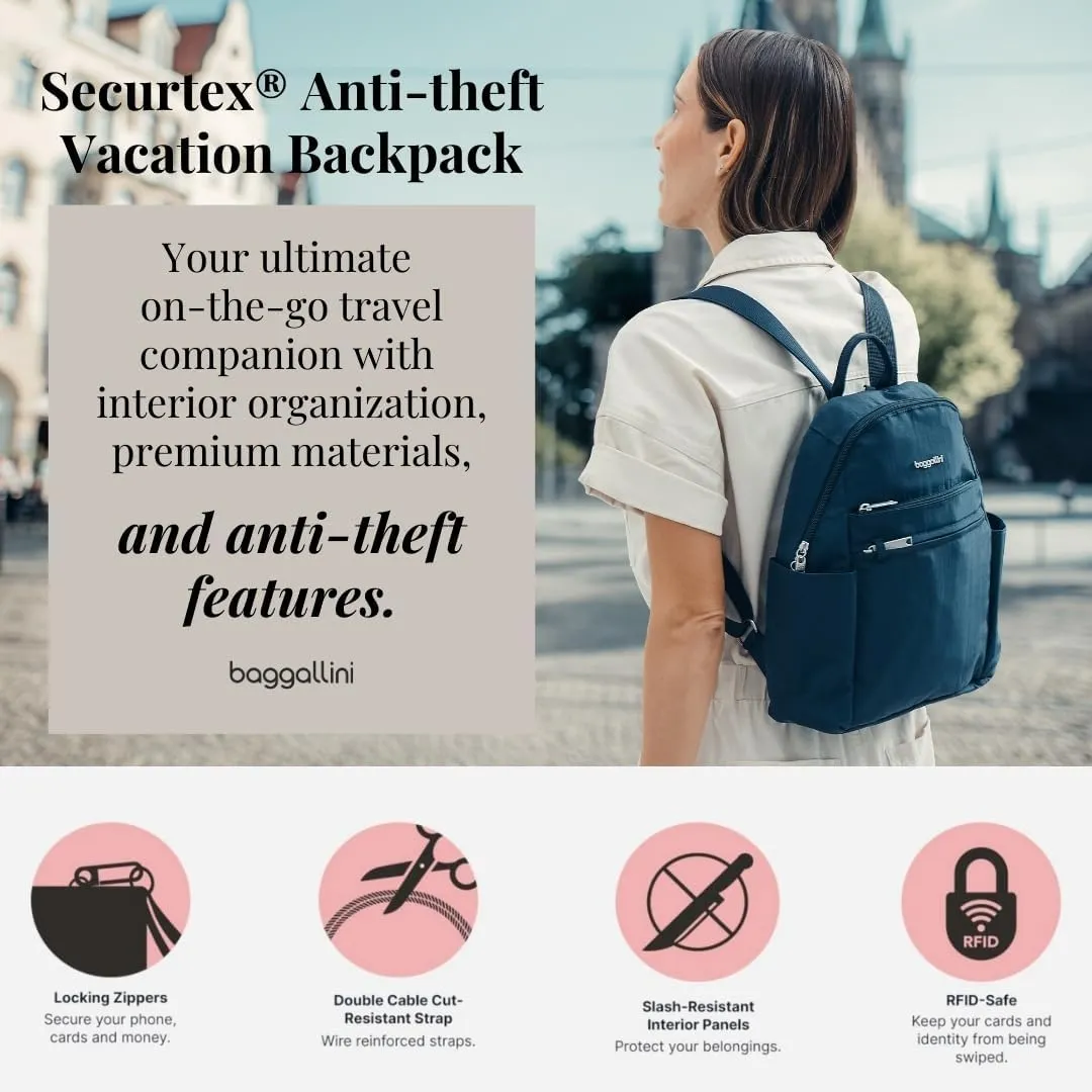Securtex® Anti-theft Vacation Travel Backpack 10x13" Slash-Resistant Nylon Daypack w/RFID, French Navy