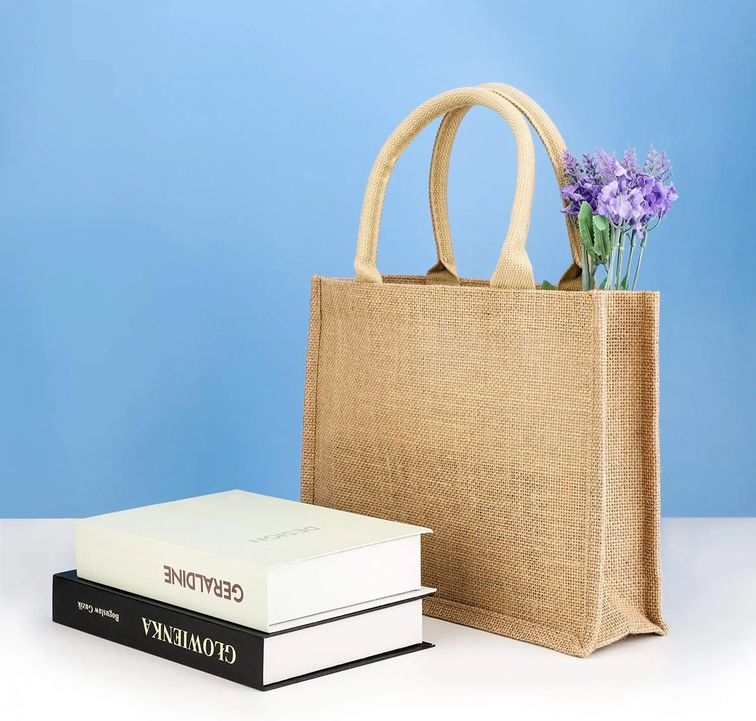 Segarty Jute Tote Bags, 1 Pack Small Burlap Jute Reusable Canvas Gift Favors Bag with Handles Blank Tote Bulk for Bridesmaid Wedding, Women Grocery Shopping, Bachelorette Party, Beach Trip, DIY