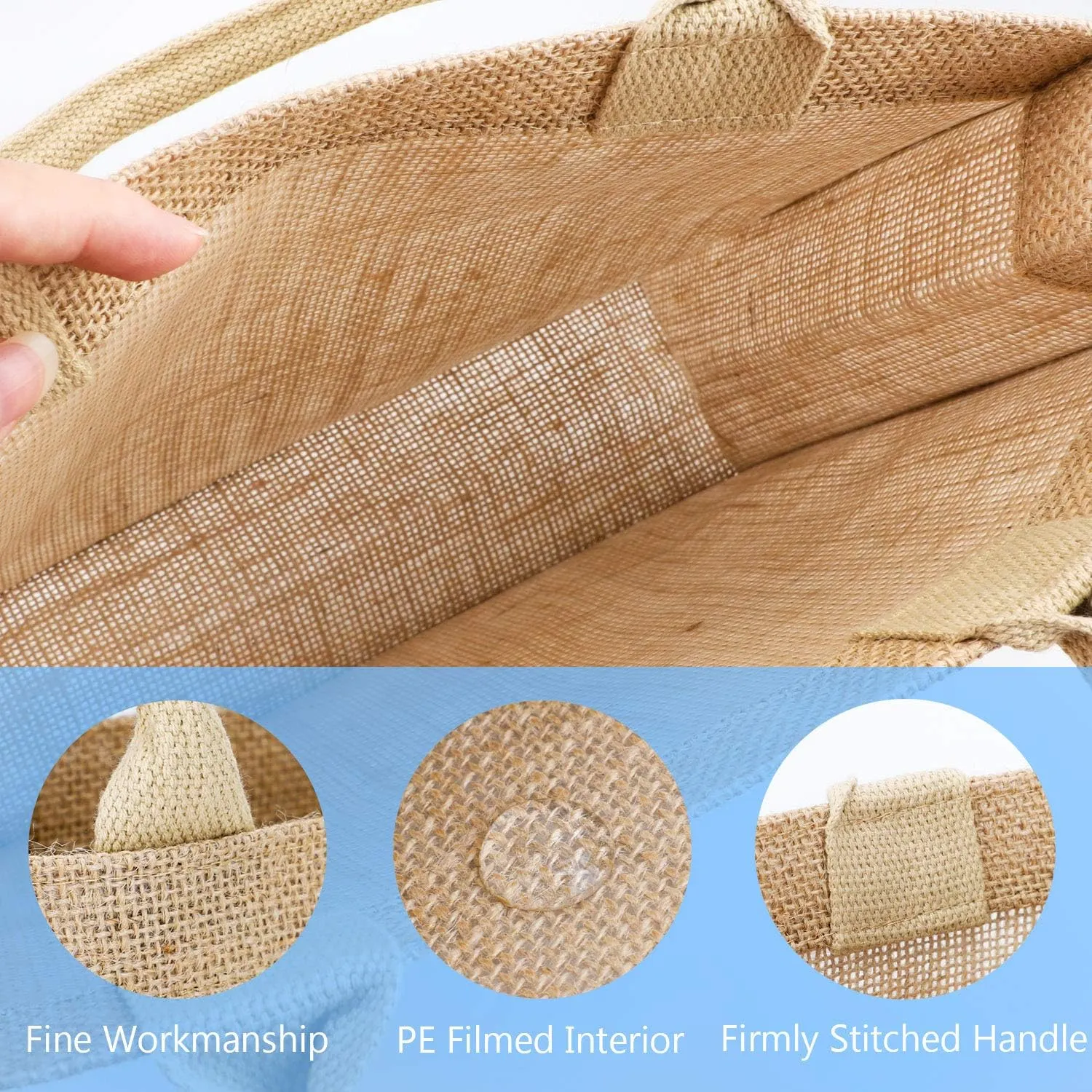 Segarty Jute Tote Bags, 1 Pack Small Burlap Jute Reusable Canvas Gift Favors Bag with Handles Blank Tote Bulk for Bridesmaid Wedding, Women Grocery Shopping, Bachelorette Party, Beach Trip, DIY