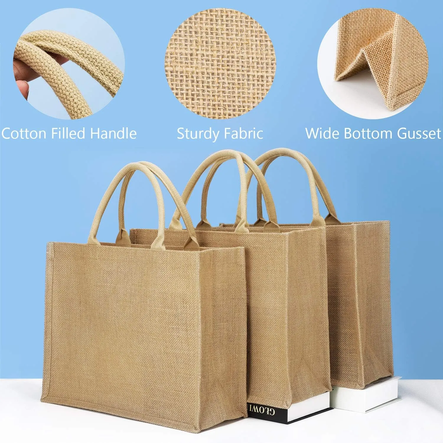 Segarty Jute Tote Bags, 1 Pack Small Burlap Jute Reusable Canvas Gift Favors Bag with Handles Blank Tote Bulk for Bridesmaid Wedding, Women Grocery Shopping, Bachelorette Party, Beach Trip, DIY