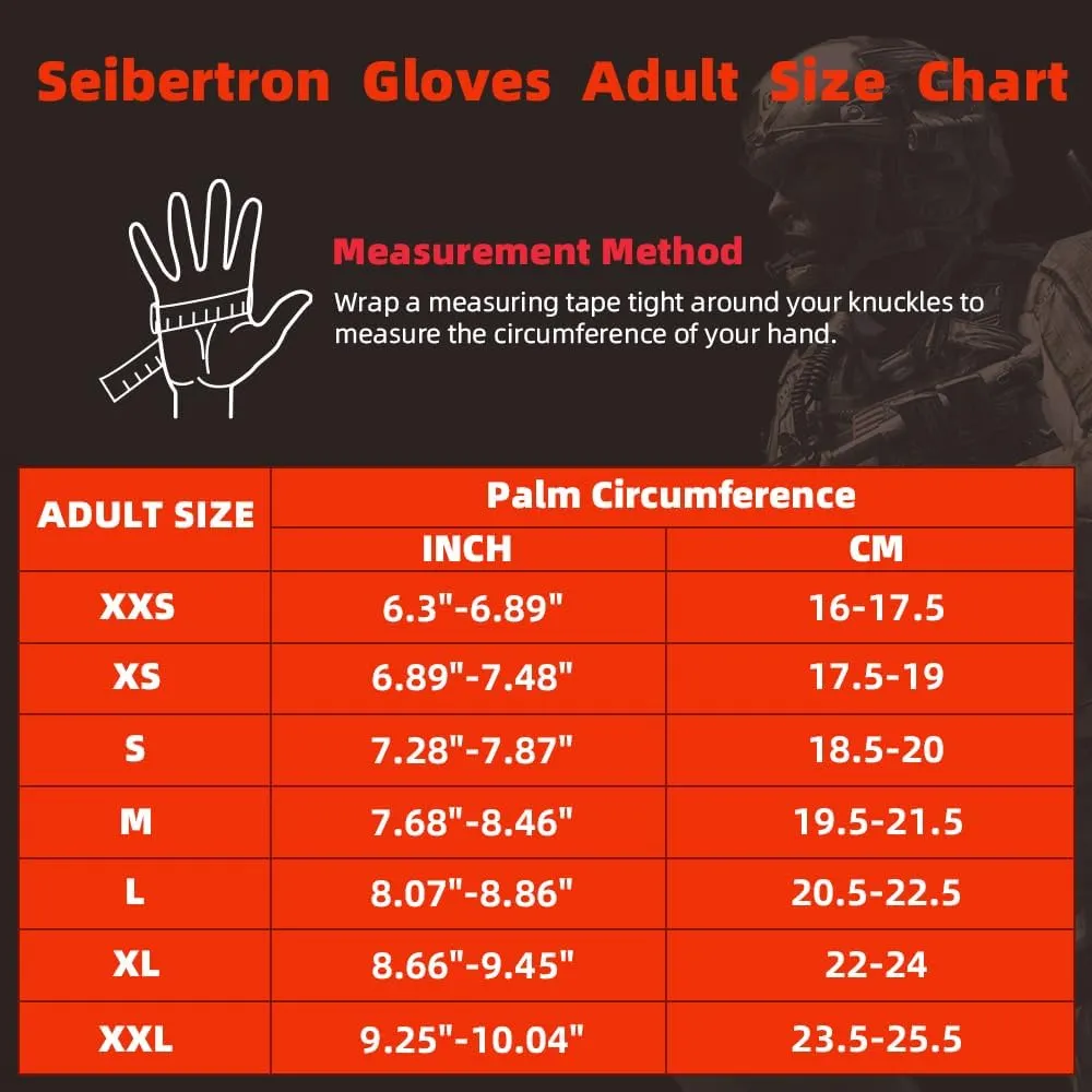 Seibertron Men Or Women XXS to XXL Fingerless/Half Finger Sports Outdoor Tactical Gloves
