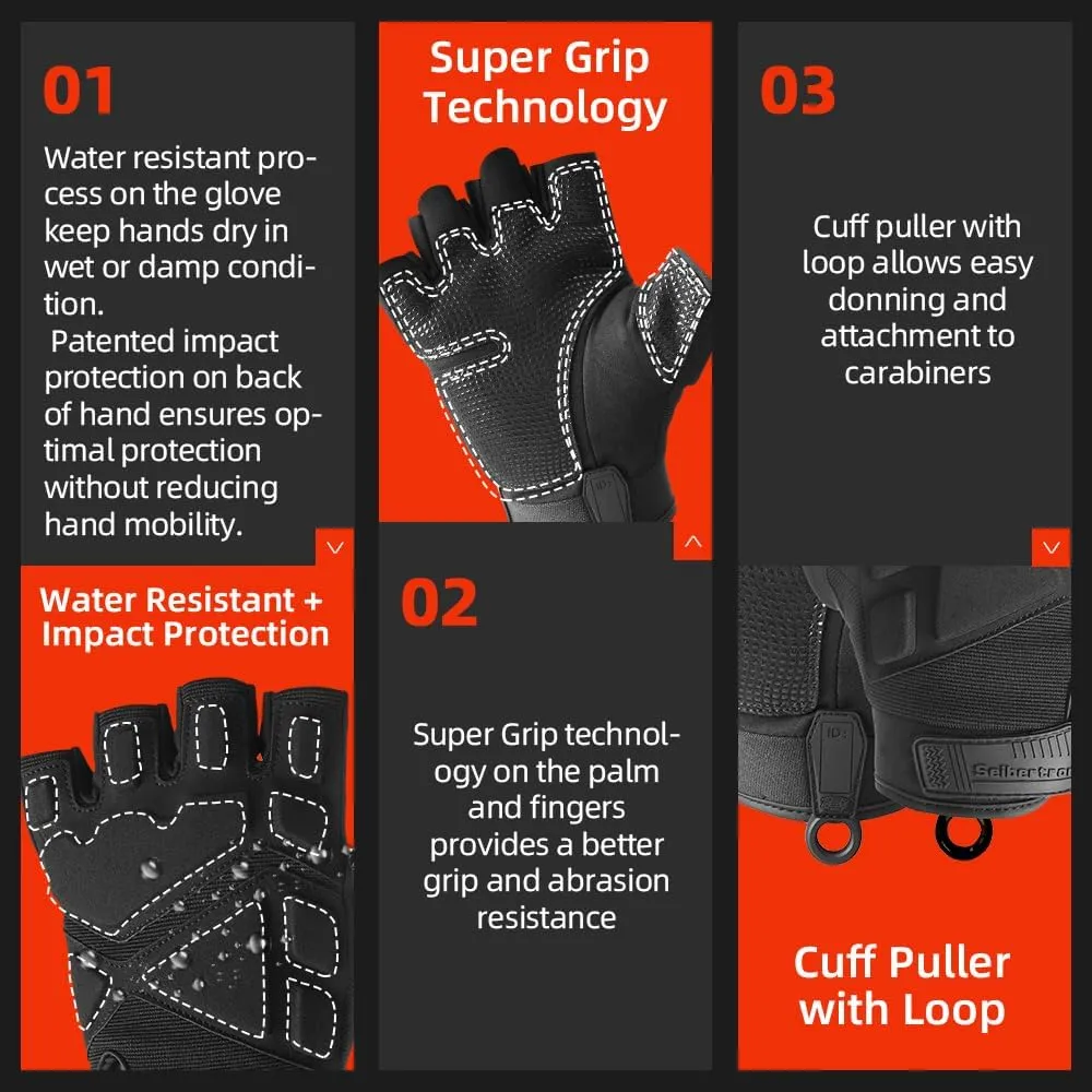 Seibertron Men Or Women XXS to XXL Fingerless/Half Finger Sports Outdoor Tactical Gloves