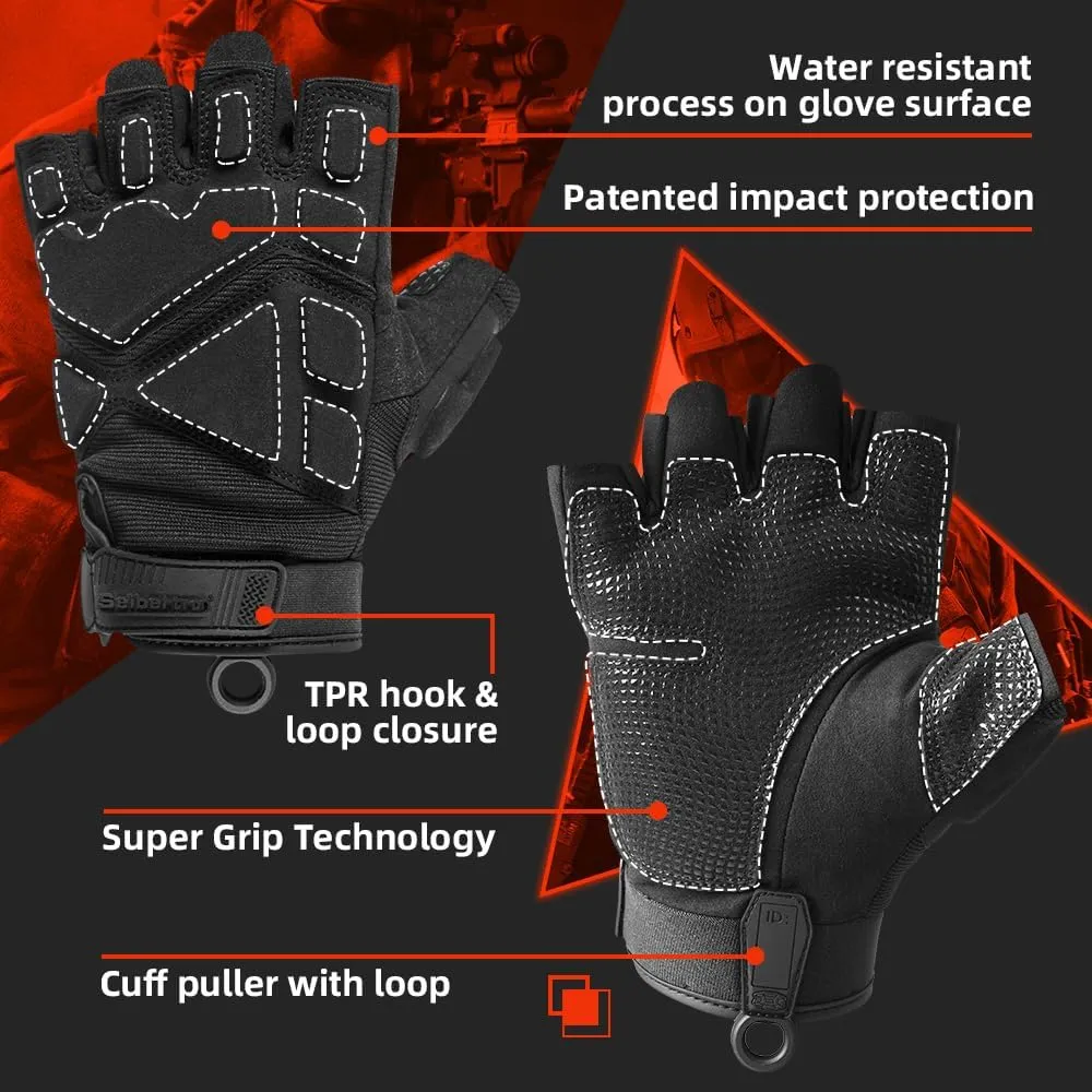 Seibertron Men Or Women XXS to XXL Fingerless/Half Finger Sports Outdoor Tactical Gloves