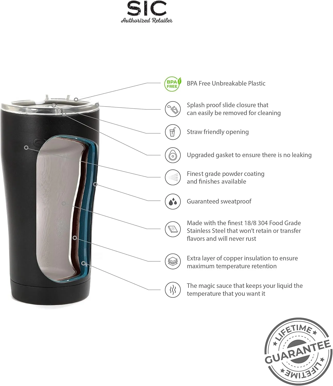 Seriously Ice Cold SIC 20 Oz. Double Wall Vacuum Insulated 18/8 Stainless Steel Travel Tumbler Mug | Powder Coated with Splash Proof BPA Free Lid | Coffee, Tea, Wine, and Cocktails (Leopard Eclipse)