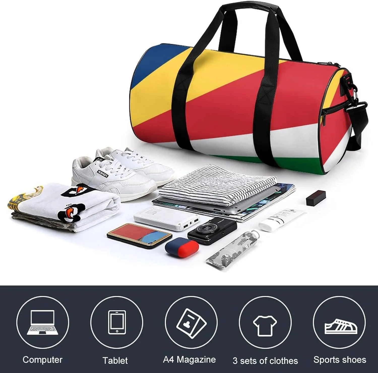 Seychelles Flag Gym Bag for Men Women with Dry Wet Separation Sports Travel Duffel