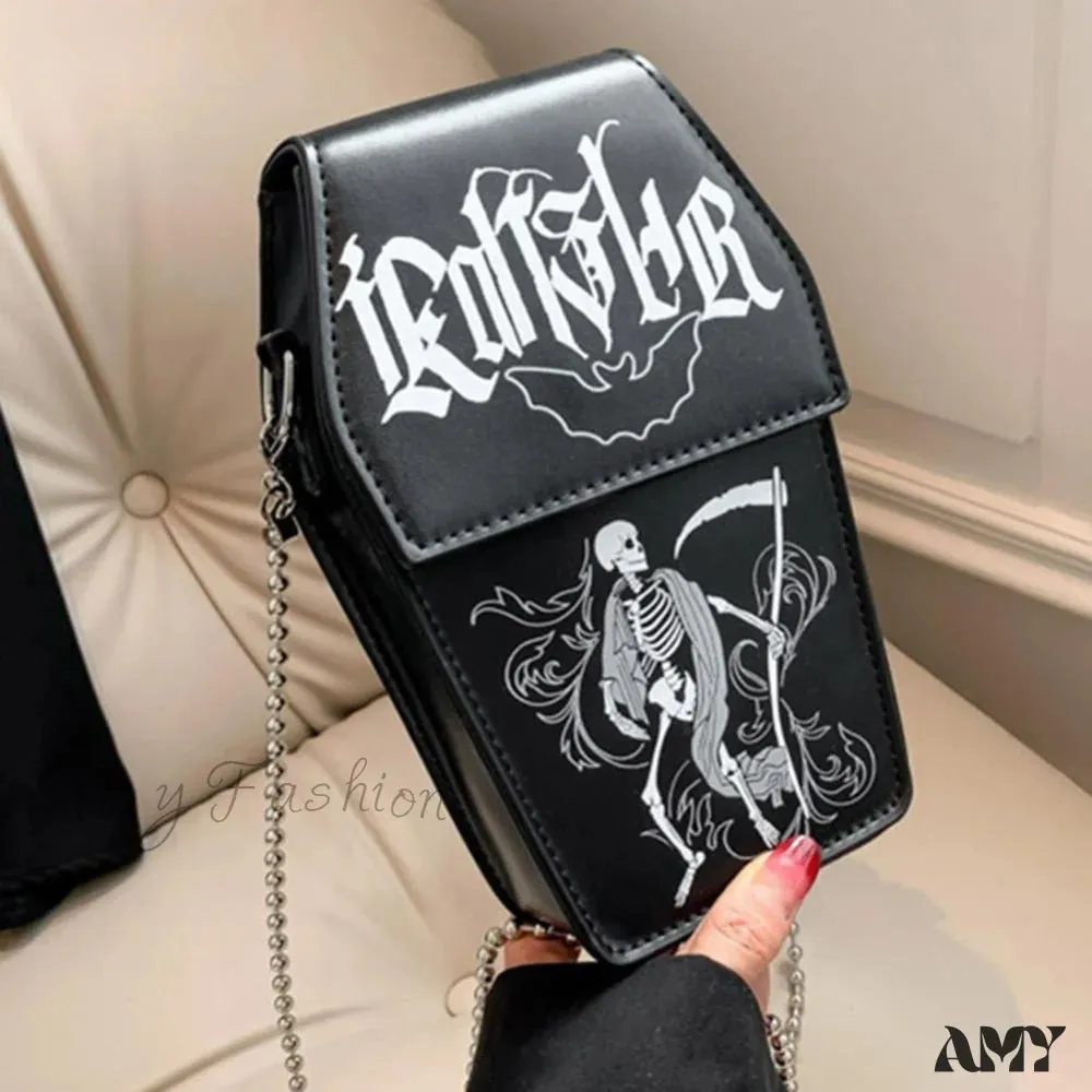 Shape PU Cosmetic Coffin Bag Leather Halloween Gothic Funny