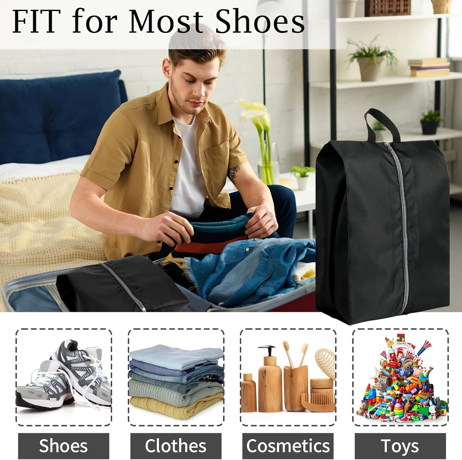 Shoe Bags for Packing, Set of 6 Large Colorful Waterproof Portable Shoe Bags with Zipper - Travel Essentials for Women and Men