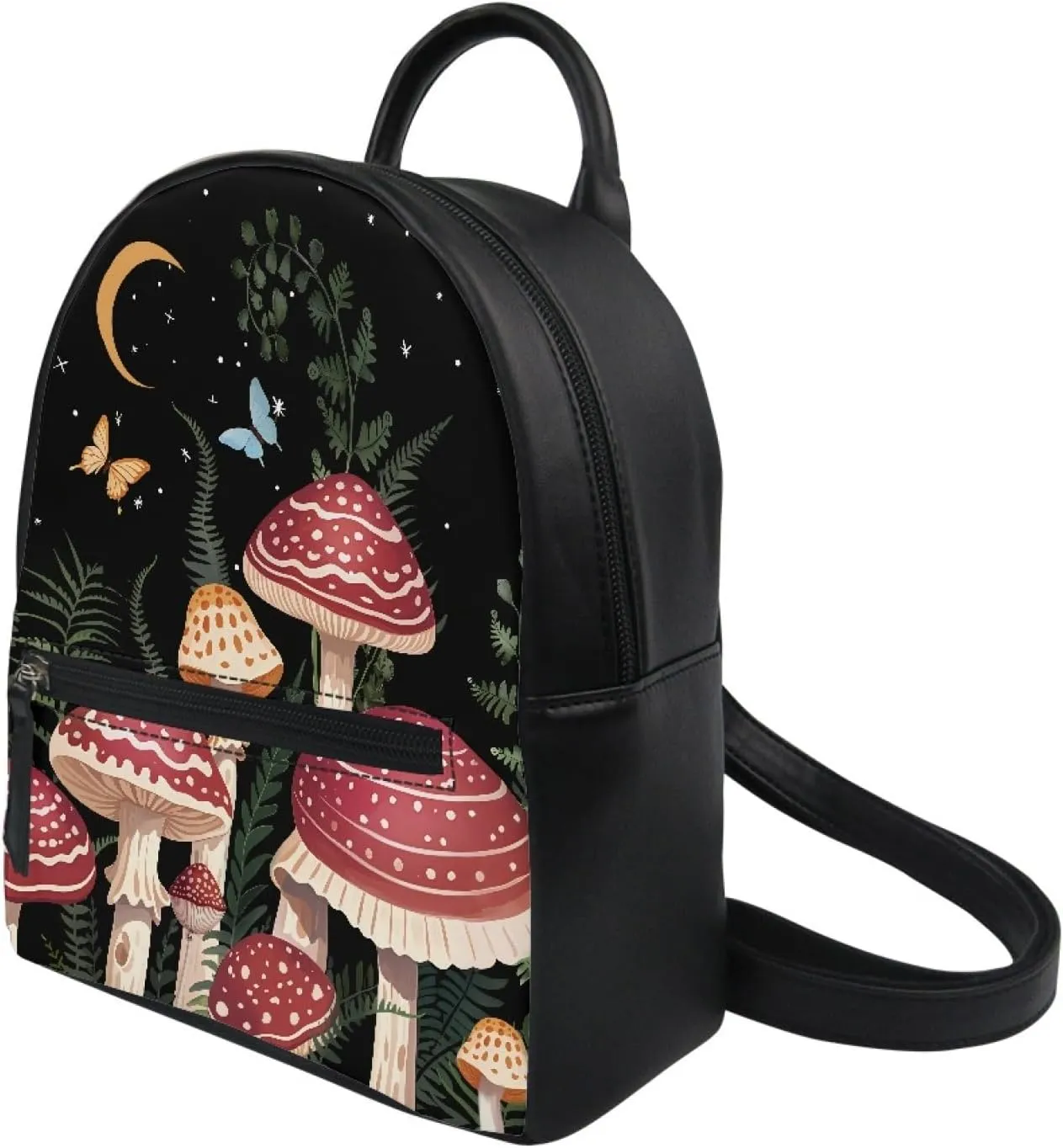Showudesigns Custom Mushroom Mini Backpack Purse for Women Teen Girls Shoulder Bag Butterfly Moon Night Daypack Small Travel Shopping Bag Gifts Your Name Here
