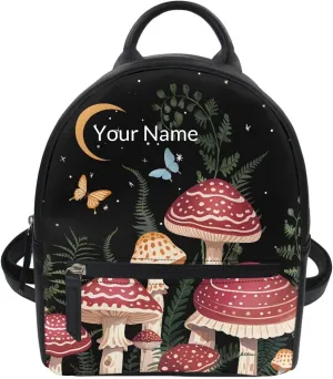 Showudesigns Custom Mushroom Mini Backpack Purse for Women Teen Girls Shoulder Bag Butterfly Moon Night Daypack Small Travel Shopping Bag Gifts Your Name Here