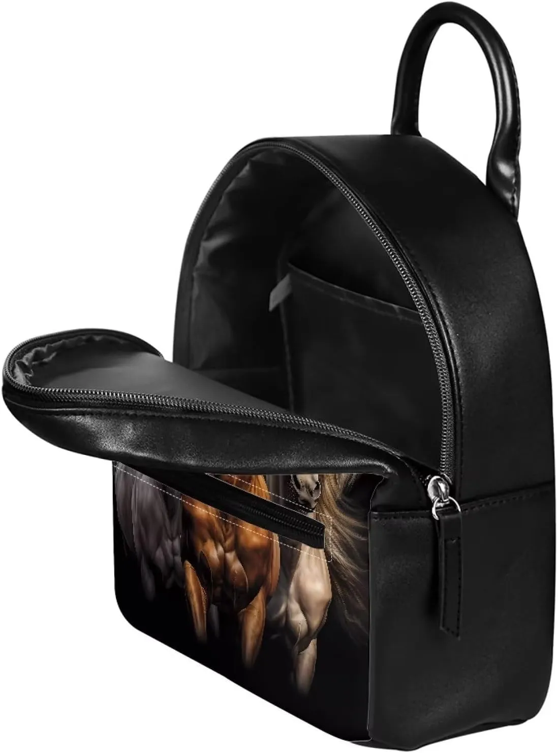 Showudesigns Horse Backpack Purse for Women Leather Shoulder Bags Casual Daypack Zipper Tote Bag for Teen Girls Rucksack for Work Hiking Travel Daily Use Black