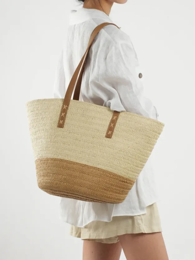 Sienna Two Tone Straw Tote Beach Bag