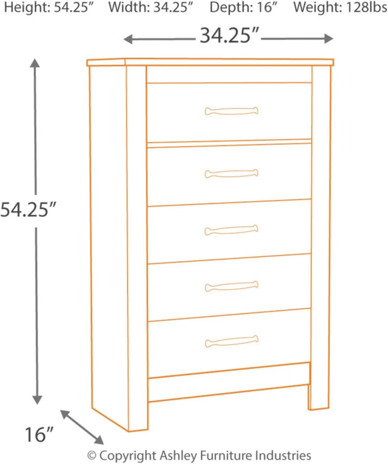 Signature Design by Ashley Bellaby Vintage Farmhouse 5 Drawer Chest of Drawers, Whitewash