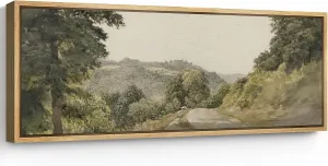 SIGNFORD Large Framed Canvas Print Wall Art Scenic Mountain Road Serene Green Landscape with Tree-Lined Path Illustrations Modern Art Calm Warm for Living Room, Bedroom, Office - 60"x20"