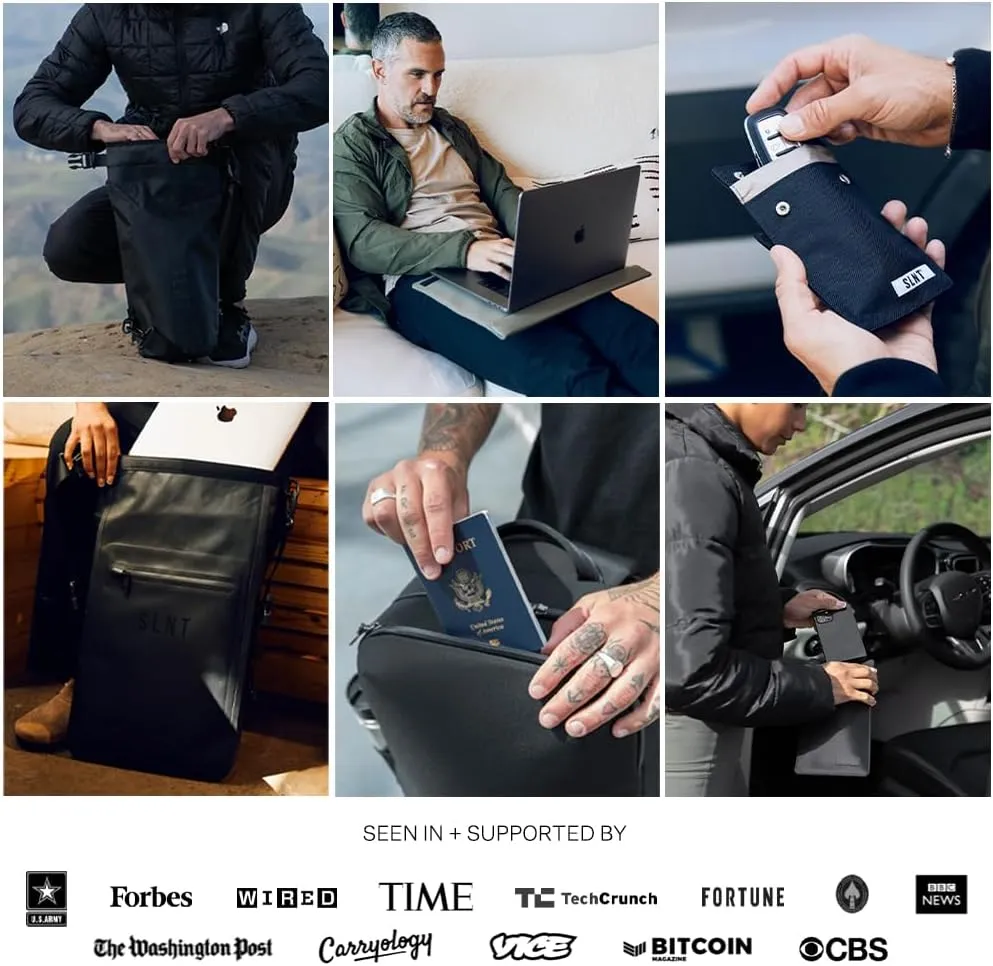 Silent Pocket SLNT Faraday Bag Smartphone Sleeve Leather or Weatherproof Nylon, Signal Blocking Device Shielding for iPhone, Galaxy, Most Phones, Privacy, Anti-Hacking (Black Nylon, Medium)