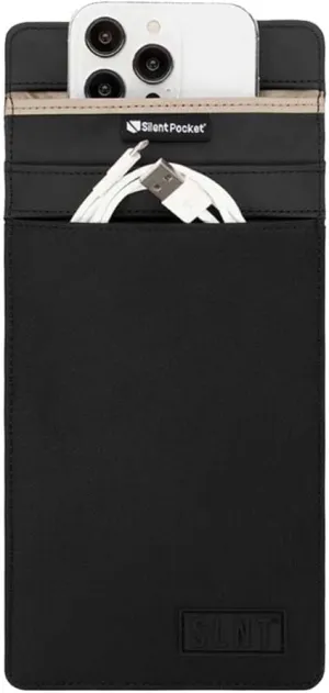 Silent Pocket SLNT Faraday Bag Smartphone Sleeve Leather or Weatherproof Nylon, Signal Blocking Device Shielding for iPhone, Galaxy, Most Phones, Privacy, Anti-Hacking (Black Nylon, Medium)