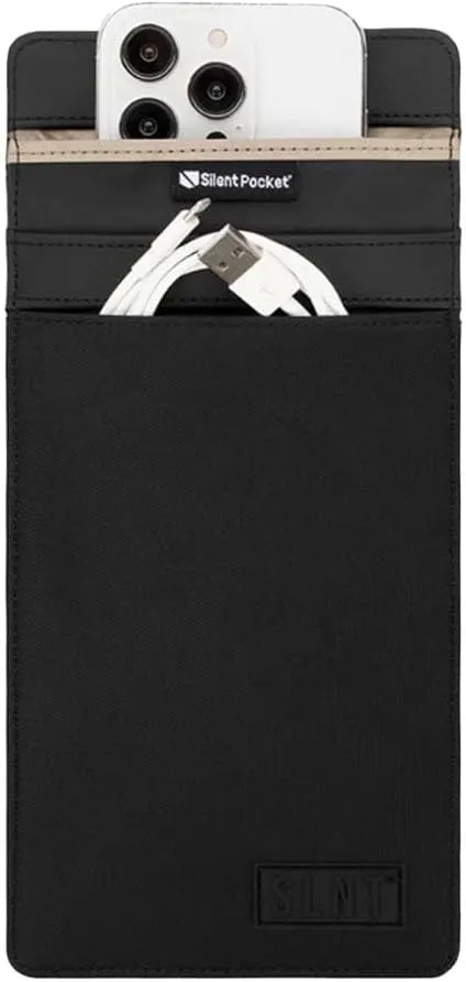 Silent Pocket SLNT Faraday Bag Smartphone Sleeve Leather or Weatherproof Nylon, Signal Blocking Device Shielding for iPhone, Galaxy, Most Phones, Privacy, Anti-Hacking (Black Nylon, Medium)