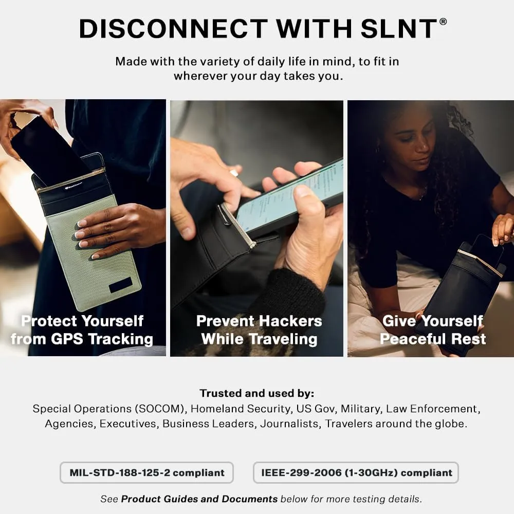 Silent Pocket SLNT Faraday Bag Smartphone Sleeve Leather or Weatherproof Nylon, Signal Blocking Device Shielding for iPhone, Galaxy, Most Phones, Privacy, Anti-Hacking (Black Nylon, Medium)
