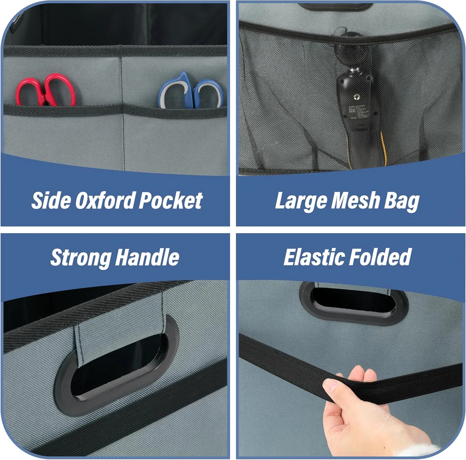 Simple Deluxe Car Trunk Organizer for SUV, Collapsible 2 Compartment 50L Automotive Storage Box with 5 Pocket, 600D Waterproof Oxford Polyester & Non Slip Bottom, Reinforced Handle, Grey-Green