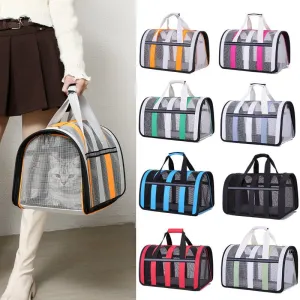 Size L Black And Blue Foldable Pet Carrier Bag - Lightweight, Breathable, and Spacious for All Seasons