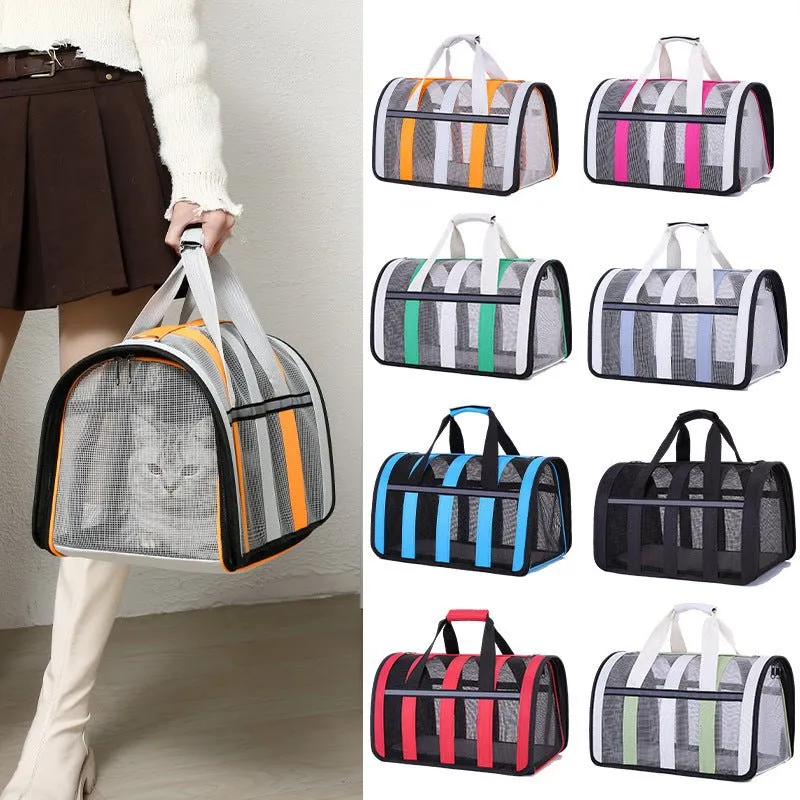 Size L Black And Blue Foldable Pet Carrier Bag - Lightweight, Breathable, and Spacious for All Seasons