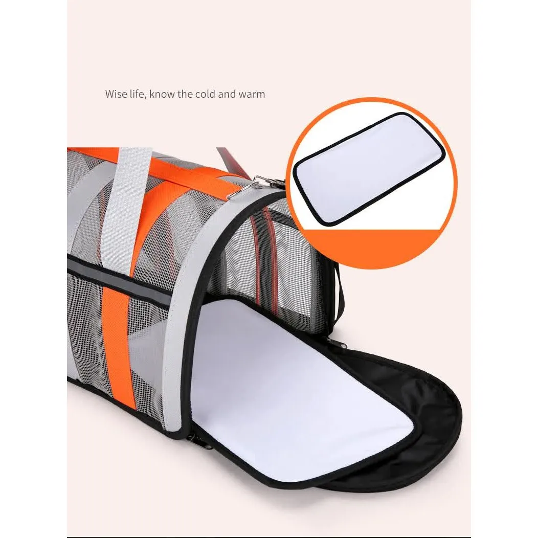 Size M Black and Red Foldable Pet Carrier Bag - Lightweight, Breathable, and Spacious for All Seasons