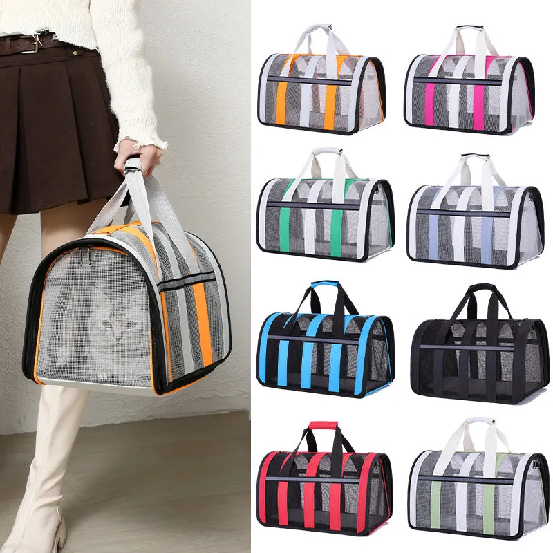 Size M Black and Red Foldable Pet Carrier Bag - Lightweight, Breathable, and Spacious for All Seasons