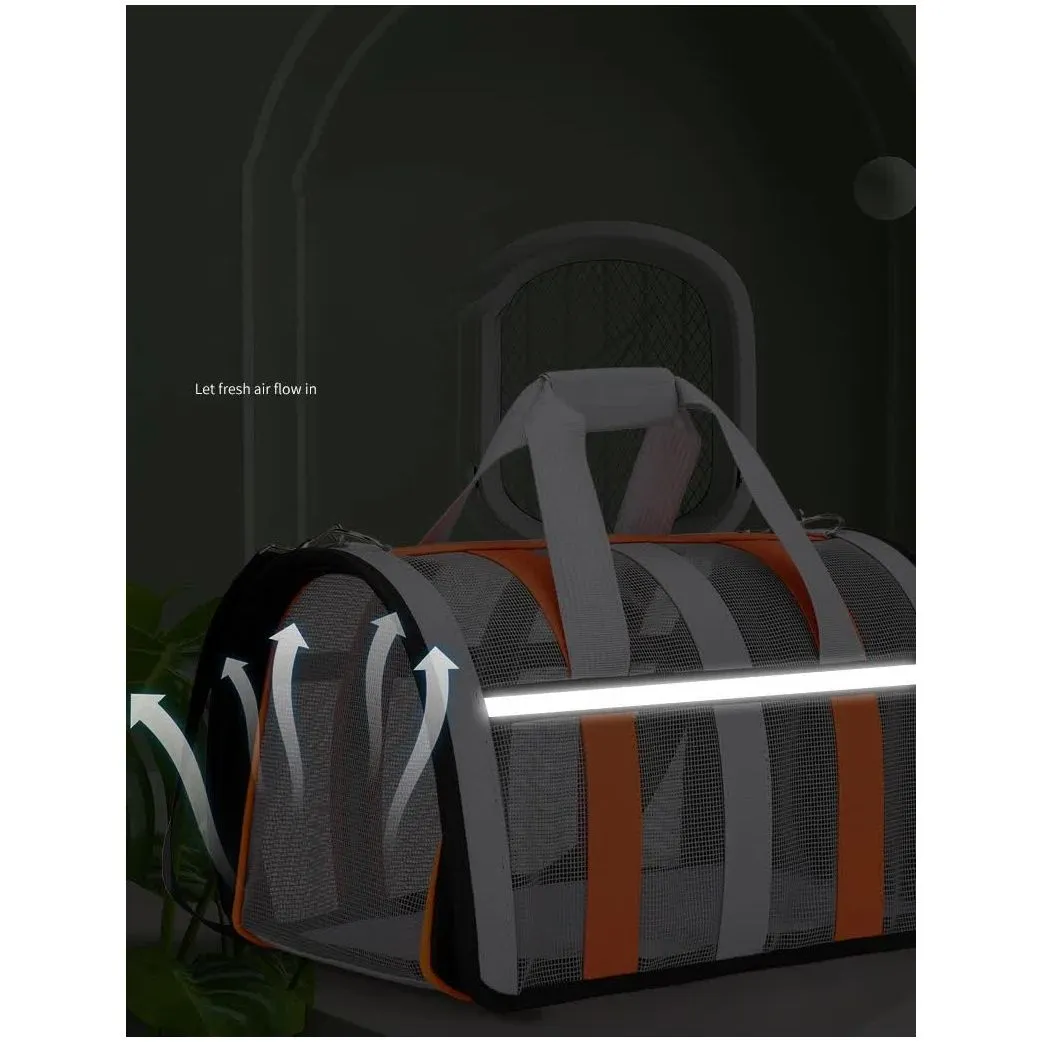 Size M Black and Red Foldable Pet Carrier Bag - Lightweight, Breathable, and Spacious for All Seasons