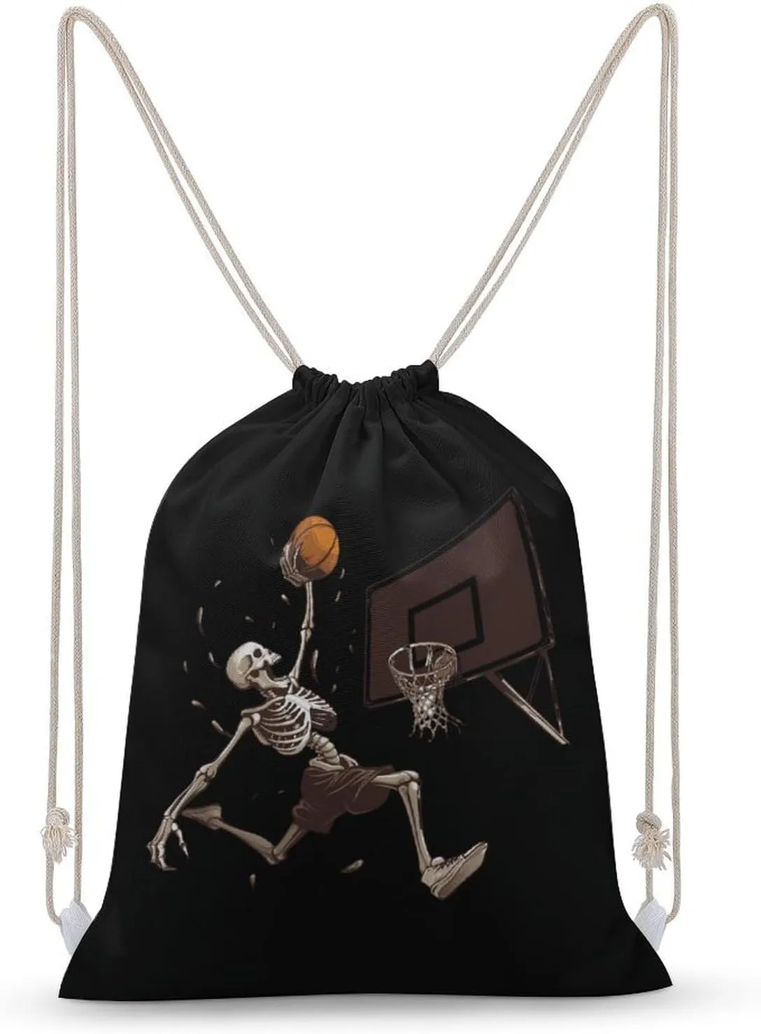 Skeleton Basketball Slam Dunk Drawstring Backpack Lightweight Sports Gym Bag String Bag for Men Women 30x40cm