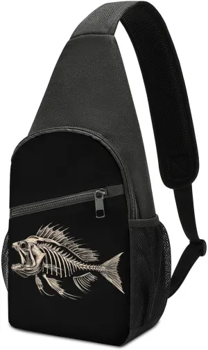 Skeleton Beautiful Fish Crossbody Bags for Women Men Sling Bag Casual Chest Bag Daypack for Travel Sport Hiking